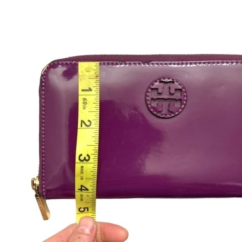 Tory Burch purple patent leather zipper clutch wallet